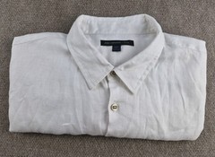 John Varvatos Shirt Mens XL White Luxe Cotton Linen Short Sleeve Coastal Summer