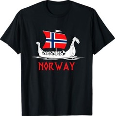 Norwegian Viking Ship Flag Boat Norway Heritage Tees T Shirts for Men and Women