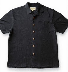 Jamaica Jaxx Mens Lounge Button Front Short Sleeve Black Silk Shirt Medium M