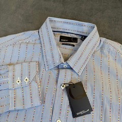 Quieti Button Down Shirt Long Sleeve Multi Color Stripe Blue White Mens XL NWT