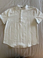 mymo Men’s XL Woven Solid light blue Short Sleeve Band Collar Button-Up Shirt