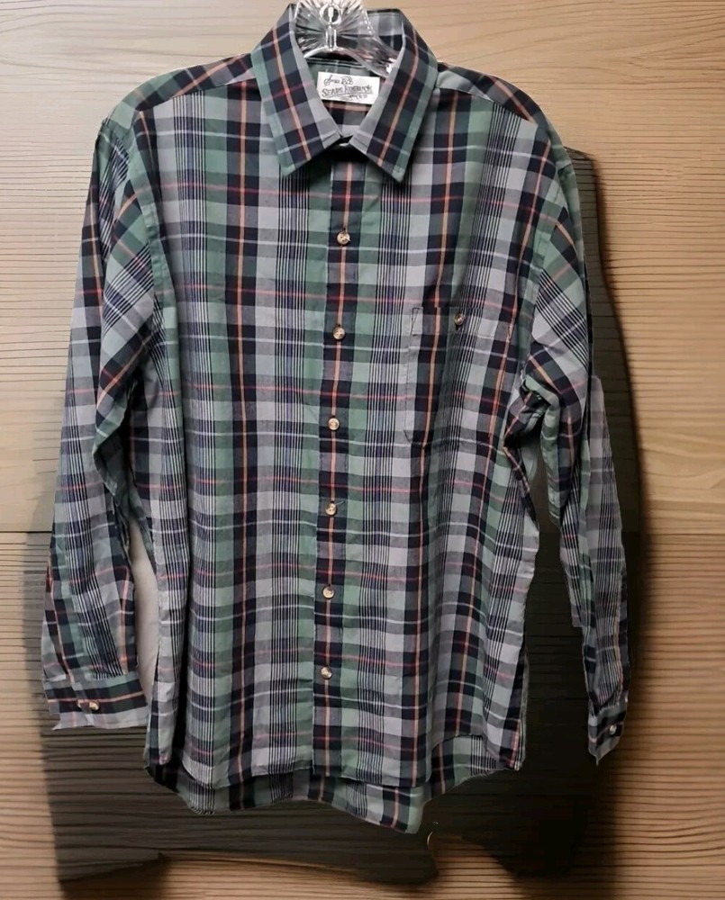 Vtg Sears Button Up Shirt Men’s Medium Plaid Long Sleeve
