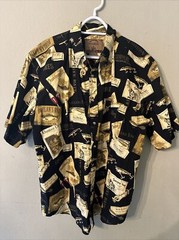Outdoor Life Mens Large L Button Up Short Sleeve Cotton Fishing Print All over