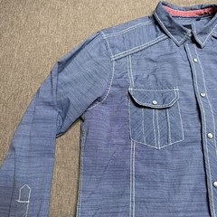 Various Artists Pearl Snap Shirt Mens M Western Blue Contrast Stitch Roll Sleeve