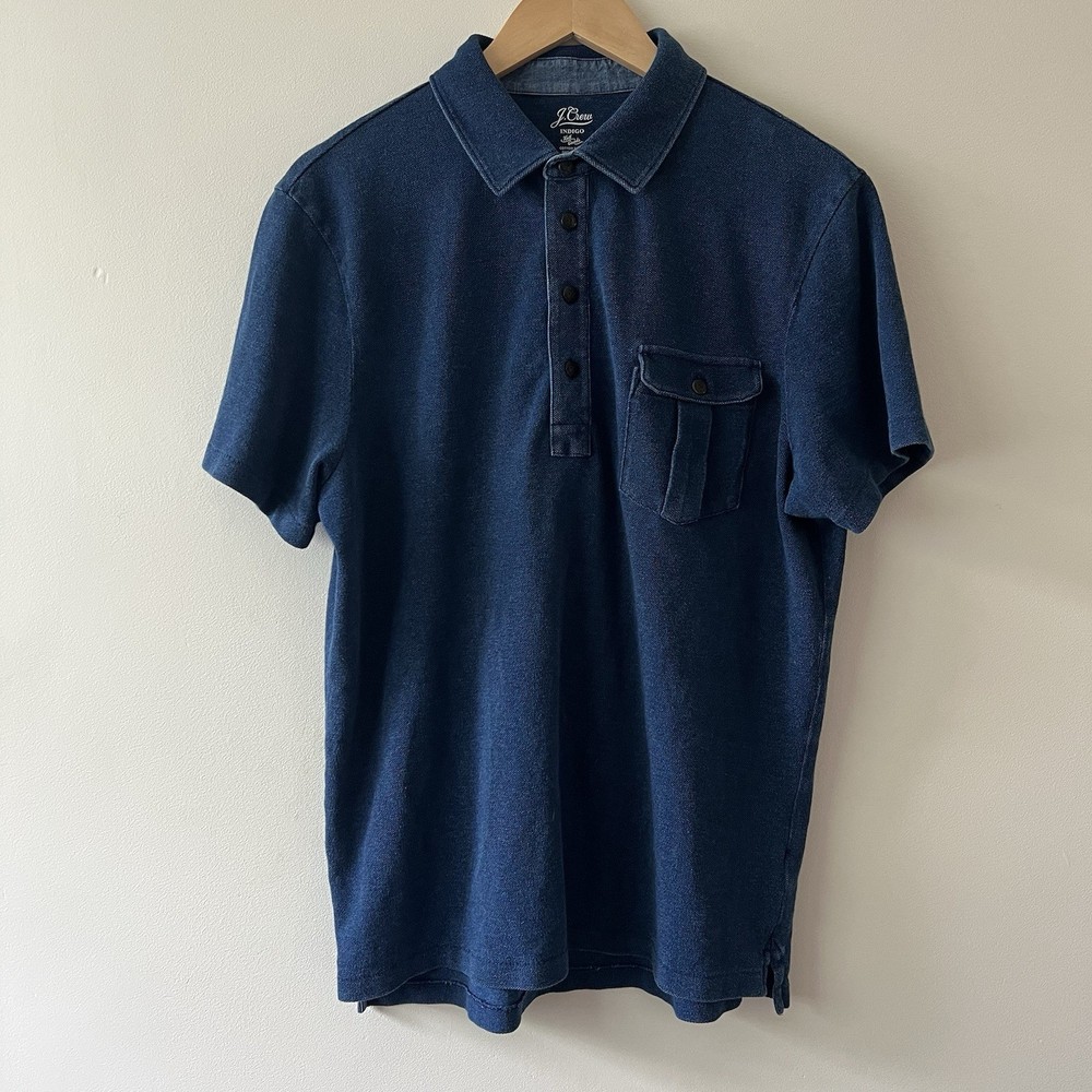 J. Crew Men’s Piqué Cotton Knit Polo Shirt in Indigo Dye Heritage Americana L