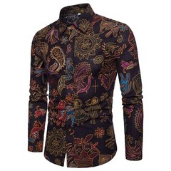 Spring/Autumn Men’s Business Leisure Slim Fit Fashion Floral Long Sleeved Shirt