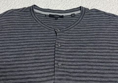 Vince Men’s Long Sleeve Henley Striped Tee Gay/Black 100% Pima Cotton Sz L NWOT