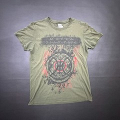 Omega Diatribe Metal T Shirt Mens Medium Green Slim Double Sided Military Style