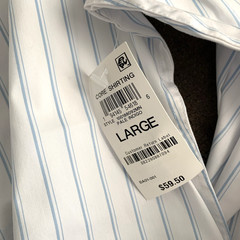 Mode of One Mens Large Slim-Fit Button-Down Sport Dress Shirt Striped White/Blue