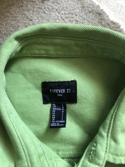 Forever 21 Men Large Lime Green Cotton Button Up Thick Shirt Long Sleeve