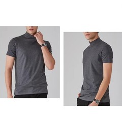 Slip On Men’s Solid T Shirt Short Sleeve Half High Collar Summer Casual Top