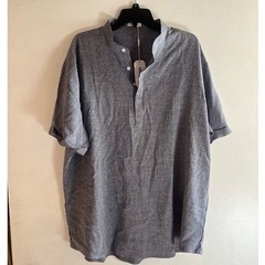 Coofandy Mens Short Sleeve Henley Shirt Grey Band Collar Casual Top Size S NWT