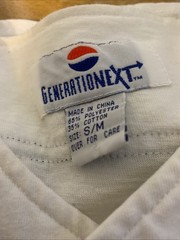 Pepsi Next Generation VTG Baseball Style Jersey Size S/M White Lettered Stitch
