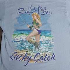Men’s Salt Life Lucky Catch pocket T Shirt Medium Blue