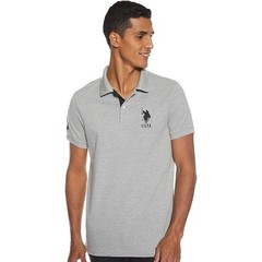 U.S. Polo Assn. Mens Large Gray Slim Fit Short Sleeve Applique Polo Shirt R6-9