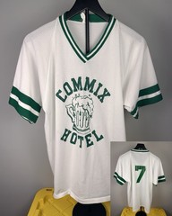 Vintage Commix Hotel Beer League Jersey Size XL 22.5”x27.5” Lucky #7 USA Ringer