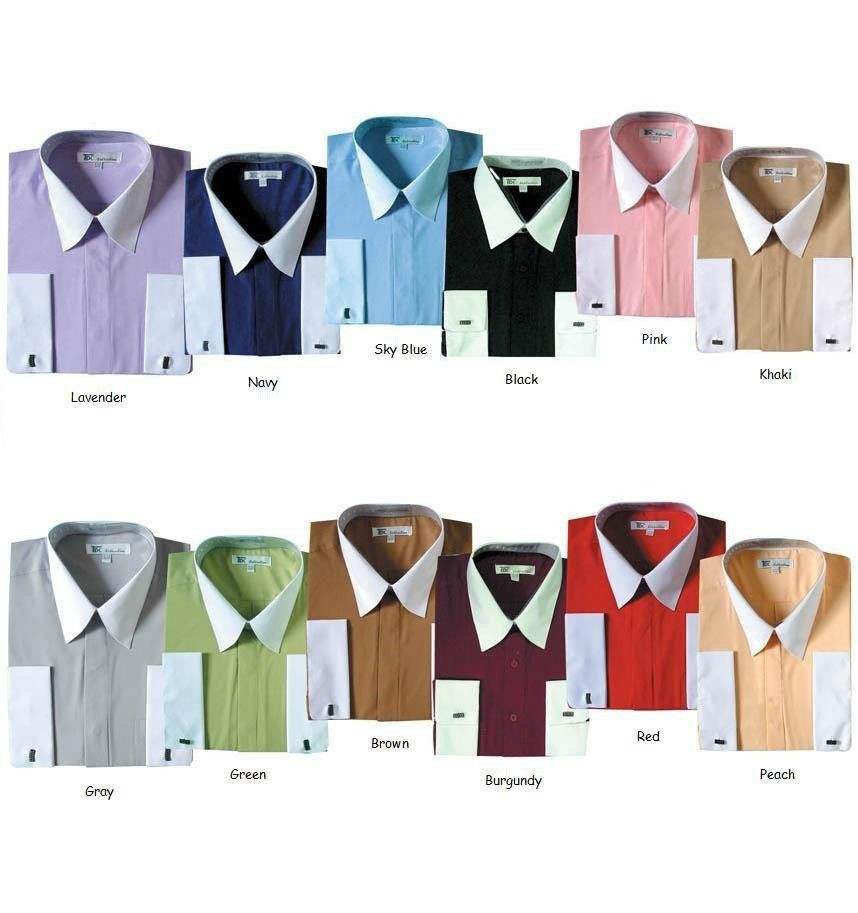 New Men’s Stylish French Cuff Dress Shirt TwoTone 10 + Colors M to 4X New 03F2