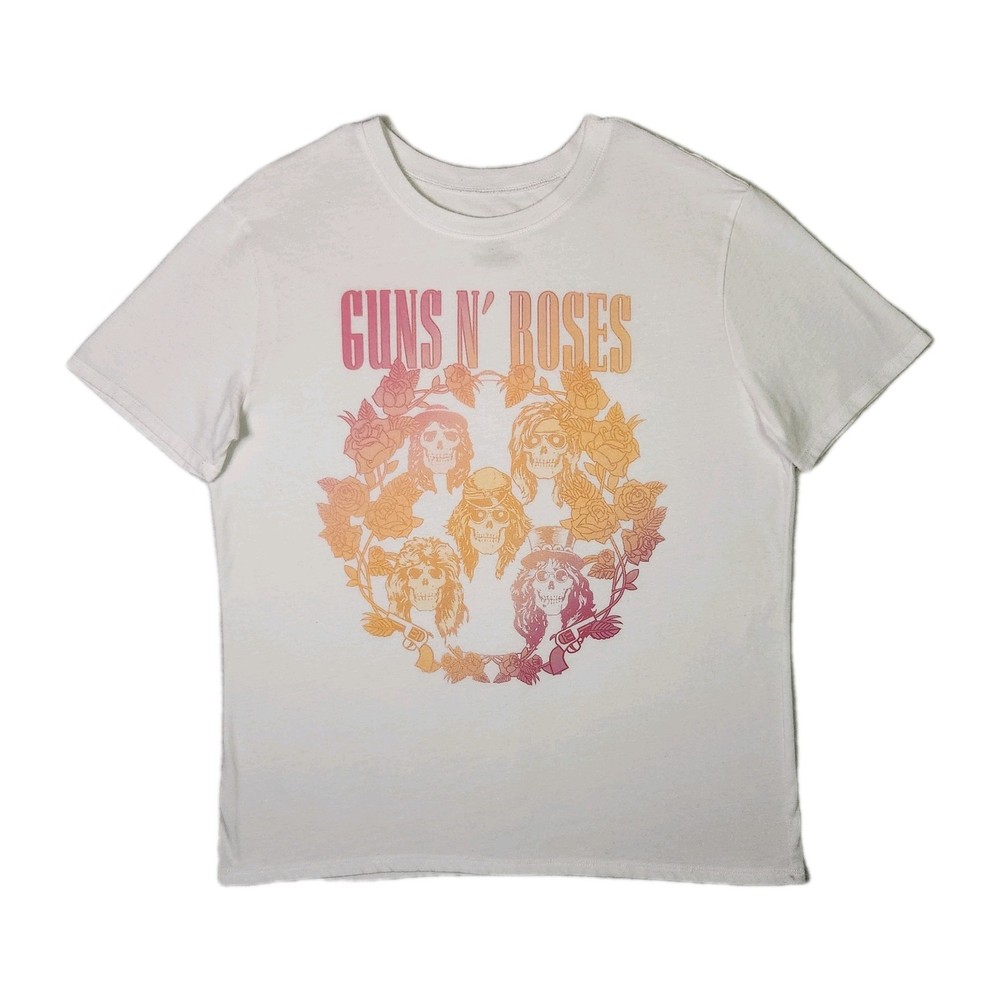 Guns N Roses T-shirt Medium White Novelty Rock Music Band Tee Crew Neck Unisex