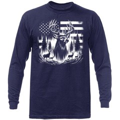 American Flag Deer Hunting Buck Wildlife Wilderness Outdoor Nature Long Sleeve