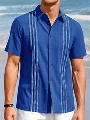 Men’s Casual Short Sleeve Guayabera Cuban Beach Wedding Button-Up Dress Shirt