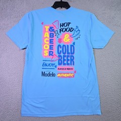 MODELO Beer SHIRT Mens Medium Blue CERVEZA CASUAL Brew Mexican Lager Snacks NWT