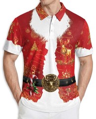 Men’s Polo Shirt Tropical Santa Christmas Golf Shirt Gift for Xmas Lovers