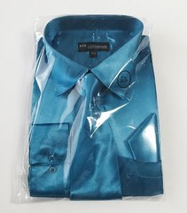 Men’s Shiny Satin Polyester Formal Dress Shirt w/ Tie and Hanky Set #08 Solid