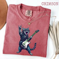 Funny Cat Playing Guitar Music Lover Comfort Tee