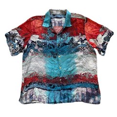 CITRON Santa Monica Mens Button Up Butterfly Art Print 100% Silk Shirt Size XL