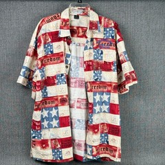 American Eagle Patriotic Freedom Stars & Stripes Button Up Shirt XL Shriners