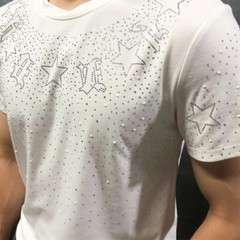 Fashion Star Rhinestone Diamond Summer Short Sleeve Luxury Men Trend T-Shirt