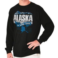Alaska Upper Class AK State Map Vacation Long Sleeve Tshirt Tee for Adults