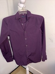 Gap Slim Fit Navy Blue/purple Long Sleeve Button Down Mens Small