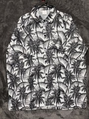 La La Leela Men’s Hawaiian Short Sleeve Button Shirt Palm Trees Green/white L