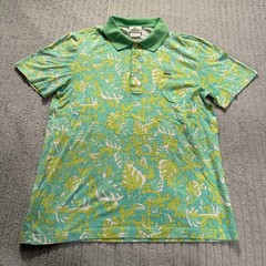 Lacoste Polo Shirt Mens 4 M Green 100% Cotton Tropical Leaf Print Summer Resort