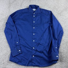 Eton Shirt Mens 16 Large Blue Spotted Button Up Office Career Cutaway Commuter