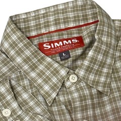 Simms Fishing Products Men Large Long Sleeve Plaid Button Down Shirt Olive Green