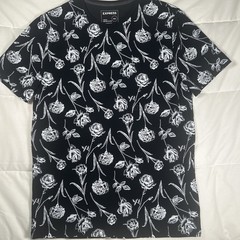 Express T Shirt Men M Black/White Floral Short Sleeve stretch Moisture Wicking