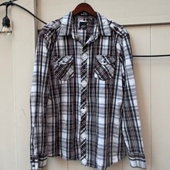 Various Artists Mens Slim Fit Plaid Button Down Shirt Brown White XL Long Sleeve