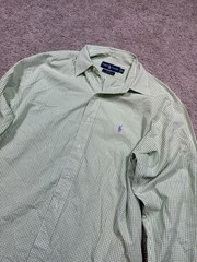 Ralph Lauren Blake Men’s Green and White Gingham Check Long Sleeve Button Down S