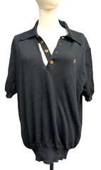 Vivienne Westwood Ripped Polo Knit Shirt Black XL Made in Italy Orb Logo