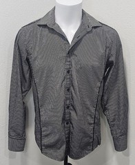 INC International Concepts Men’s Button Down Dress Shirt Black White Pinstripe M