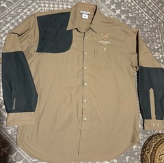 Vintage Columbia Hunting Briarshun Shirt Mens Medium Brown Green Shooting Patch