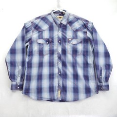 Larry Mahan Shirt Mens 3XL Blue Plaid Long Sleeve Western Snap Cowboy Casual