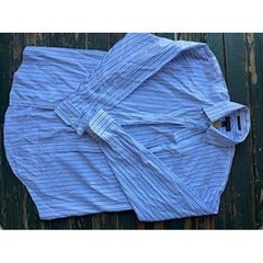 Lands End Mens No Iron Supima Pinpoint Blue White Striped Dress Shirt 15.5 34