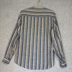 Gianni Lupo Mens Linen Shirt Sz M Striped Mandarin Collar Blue White Long Sleeve