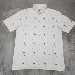 Straight Down Polo Shirt Mens L White Graphic Short Sleeve Performance Golf