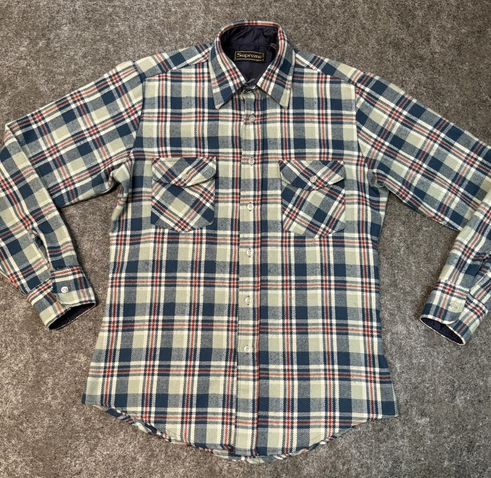 Supreme Mens Medium Blue Plaid Button Down Long Sleeve 100% Acrylic