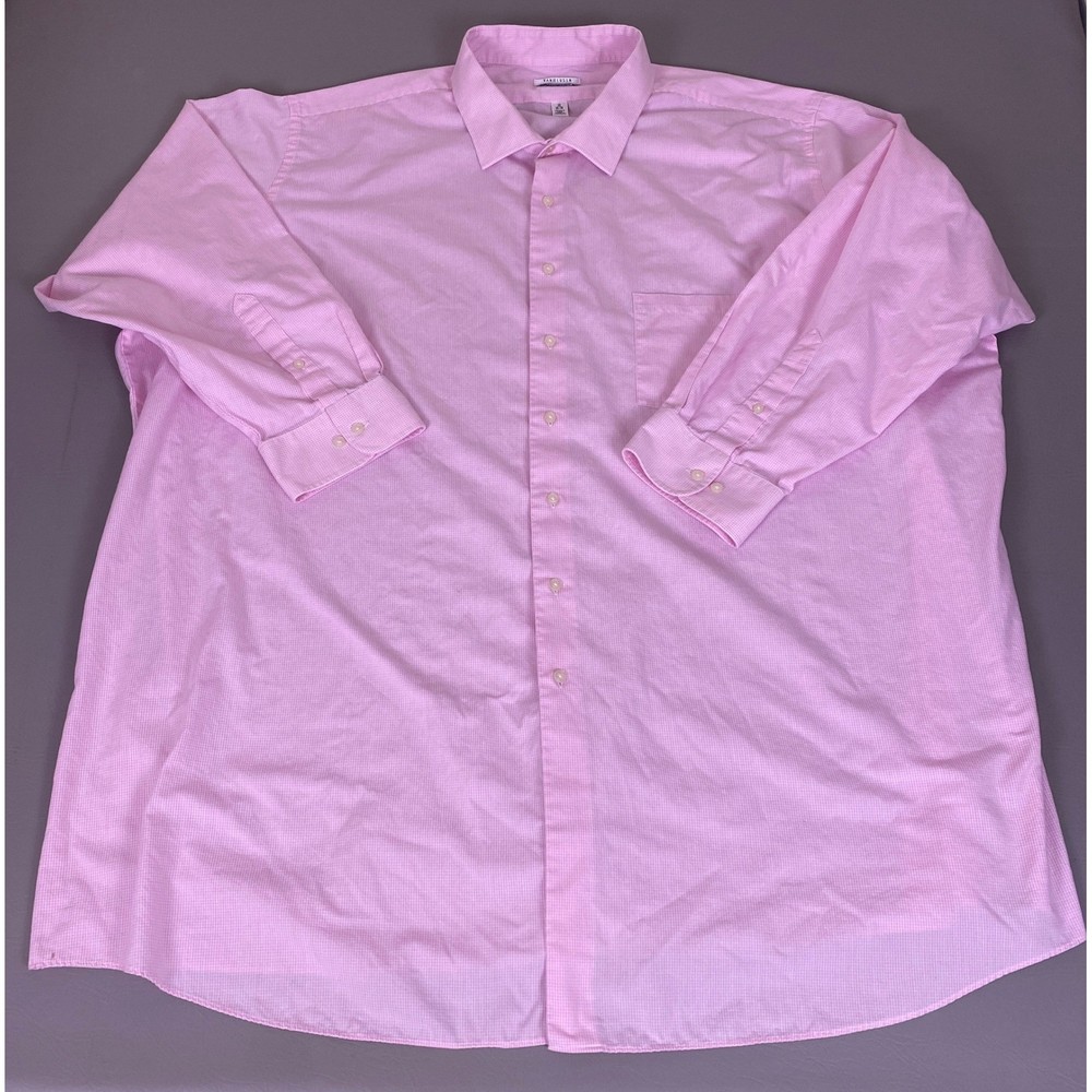 Van Heusen Flex Collar Dress Shirt Mens 22 35/36 Tall Pink Gingham Wrinkle Free