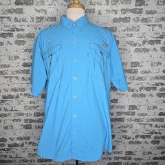Columbia PFG Shirt Mens XL Bahama II Short Sleeve Blue Vented 100% Nylon Fishing